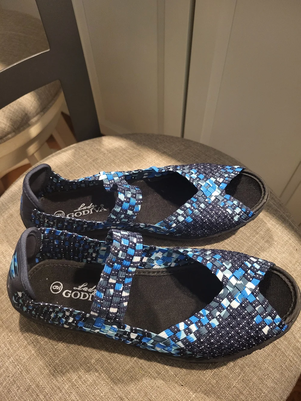 Lady Godiva Black, Navy and Light Blue Woven Open-Toe Sandals